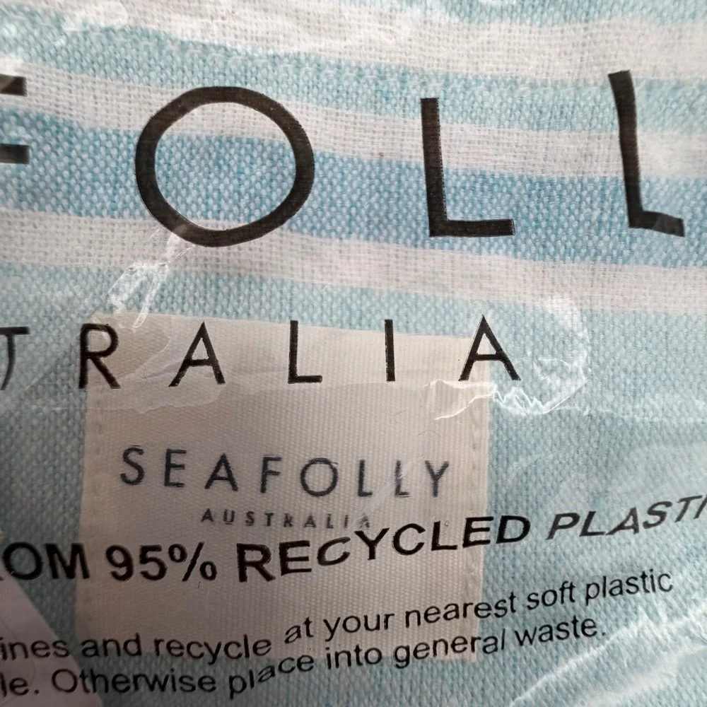Seafolly Australia Turkish Towel‎ Set Blue Mist Stripe Beach Bag NEW